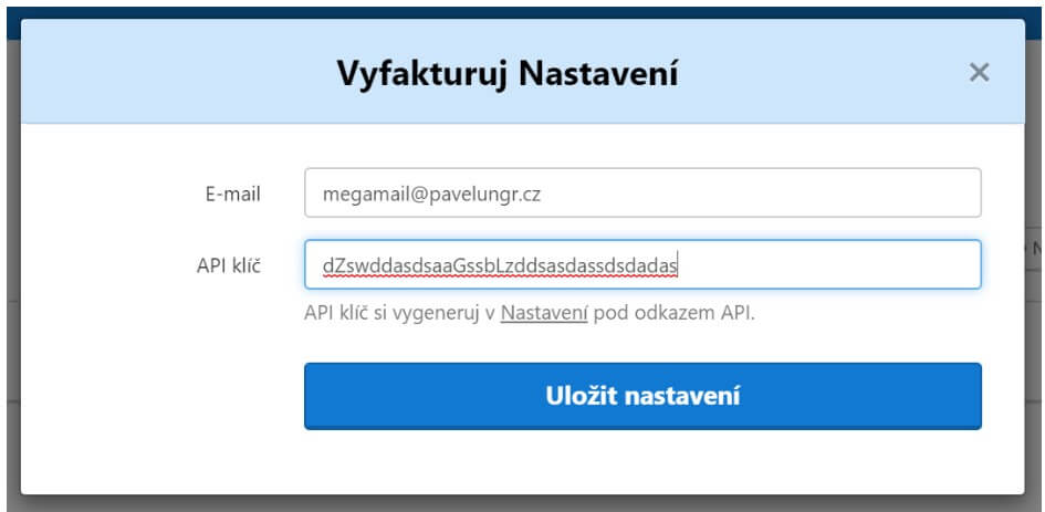 Screenshot - API klíč Vyfakturuj.cz